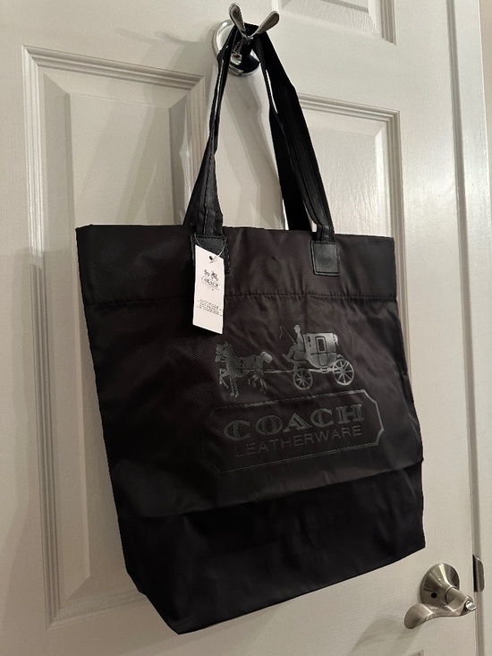 COACH Nylon Shoppers Black Tote Bag - Picture 2 of 9
